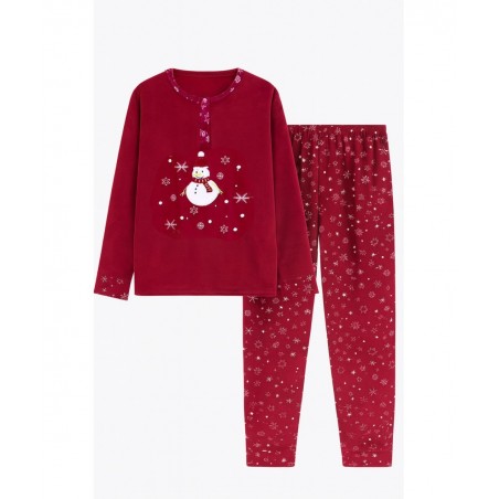 BUONA NOTTE ΓΥΝΑΙΚΕΙΑ ΧΡΙΣΤΟΥΓΕΝΝΙΑΤΙΚΗ ΒΕΛΟΥΤΕ ΠΥΖΑΜΑ SNOWMAN POLYESTER ΜΠΟΡΝΤΟ