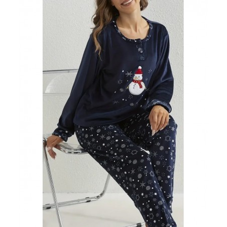 BUANA NOTTE Γυναικεία χριστουγεννιάτικη βελουτέ πιτζαμά snowman poliester σκούρο μπλέ