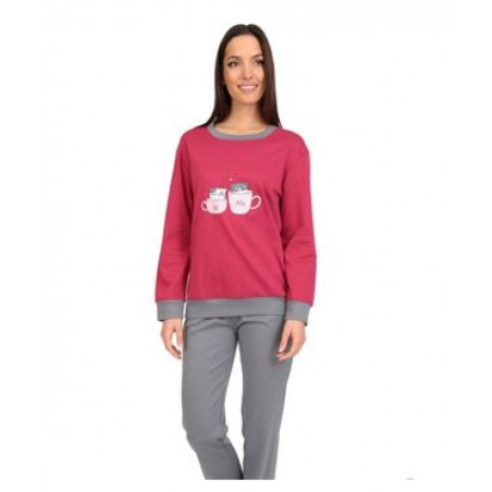 LYDIA CREATION Γυναικεία Πυζάμα Βαμβακερή Normal Fit 25619-1 Κόκκινο
