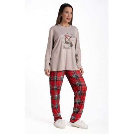 RELAX Σετ Γυναικεία Πυτζάμα Normal Fit Πολυέστερας- Βαμβάκι 3225111 Καρώ Μπέζ