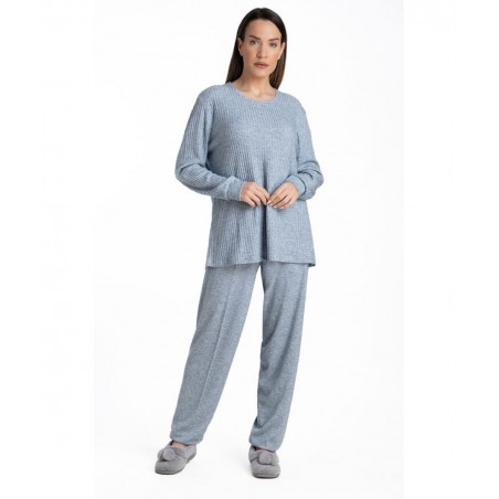 RELAX ΣΕΤ Γυναικεία Πυτζάμα Κασμίρ Normal Fit Πολυέστερας- Βαμβάκι 3225042 Σιέλ