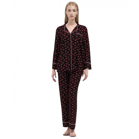 KARINA Σετ Γυναικεία Πυτζάμα Κουμπωτή Καρδούλες Κόκκινο