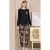 FUANNA Σετ Γυναικεία Χειμωνιάτικη Πυζάμα Animal Παντελόνι Μαύρο