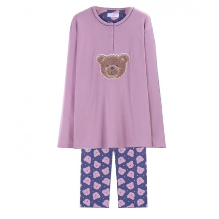 COOL Γυναικεία Χειμερινή Πυτζάμα με Μακρύ Μανίκι με Σχέδιο Αρκουδάκι Ροζ