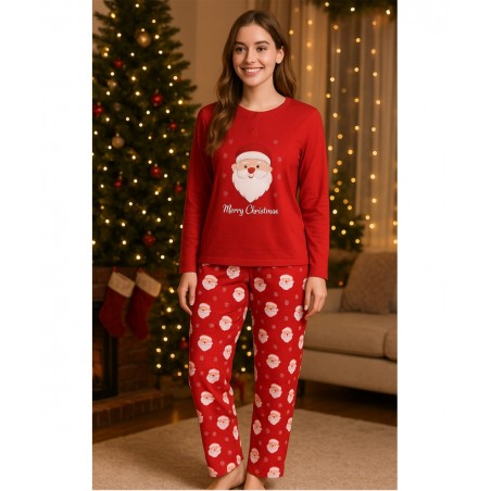 FUANNA Σετ Γυναικεία Χριστουγεννιάτικη Πυζάμα Santa Christmas 3139 Κόκκινο