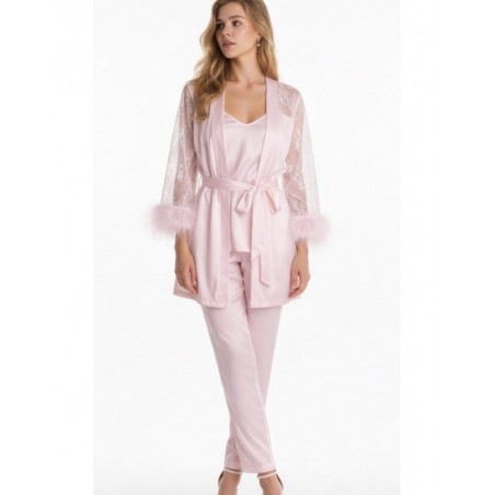 COOTAIYA Σετ Σατέν Πυτζάμας με Φανελάκι - Παντελόνι -Ρόμπα -Ροζ