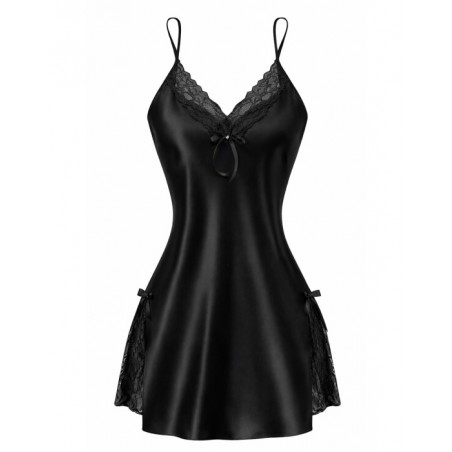 JOIN Γυναικείο Σατέν Νυχτικό Ραντάκι με Δαντέλα Πολυέστερ Μαύρο