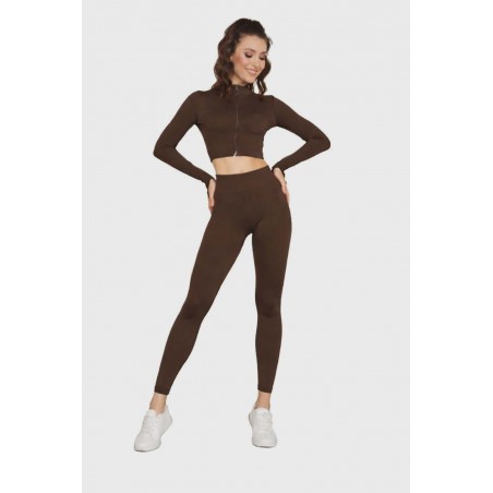 HW44036-26 ΓΥΝΑΙΚΕΙΟ ΣΕΤ ΡΙΠ CROPPED TOP - LEGGINGS ΚΑΦΕ