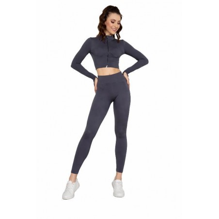 HW44036-80 ΓΥΝΑΙΚΕΙΟ ΣΕΤ ΡΙΠ CROPPED TOP - LEGGINGS ΓΚΡΙ ΣΚΟΥΡΟ