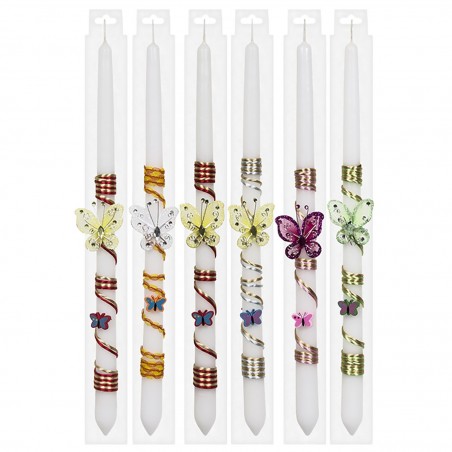 Λαμπάδα Λευκή Κορδόνι-Πεταλούδα 40cm