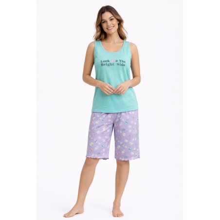 RELAX Γυναικείο Καλοκαιρινό Σετ Πυζάμας Με Βερμούδα Βαμβακερό Normal Fit 3326053 Μώβ