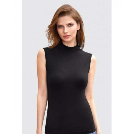 BERRAK Γυναικείο Αμάνικο Φανελάκι Βαμβακερό Με Ζιβάγκο ΜΑΥΡΟ