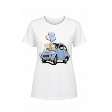 Agape Γυναικείο T-Shirt με σχέδιο Blue Car Bear Βαμβάκι Λευκό