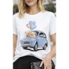 Agape Γυναικείο T-Shirt με σχέδιο Blue Car Bear Βαμβάκι Λευκό