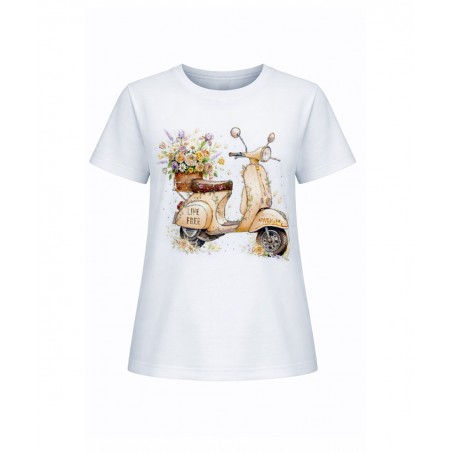 Agape Γυναικείο T-Shirt με σχέδιο Spring Vespa Βαμβάκι Λευκό