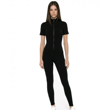 JOIN Γυναικεία Ολόσωμη Κοντομάνικη Φόρμα Με Φερμουαρ-ΜΑΥΡΟ