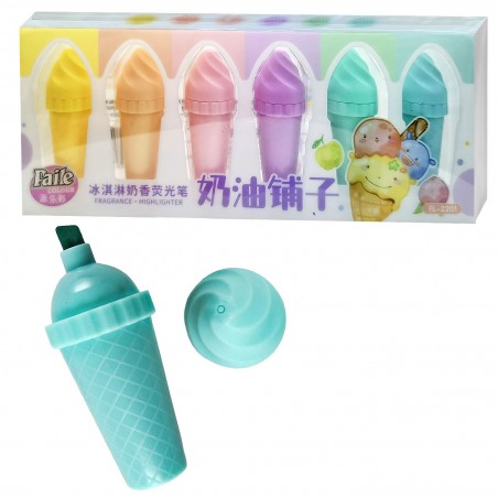 Σετ 6 Μαρκαδόροι Υπογραμμίσεως Παγωτό Χωνάκι 19x8x2cm